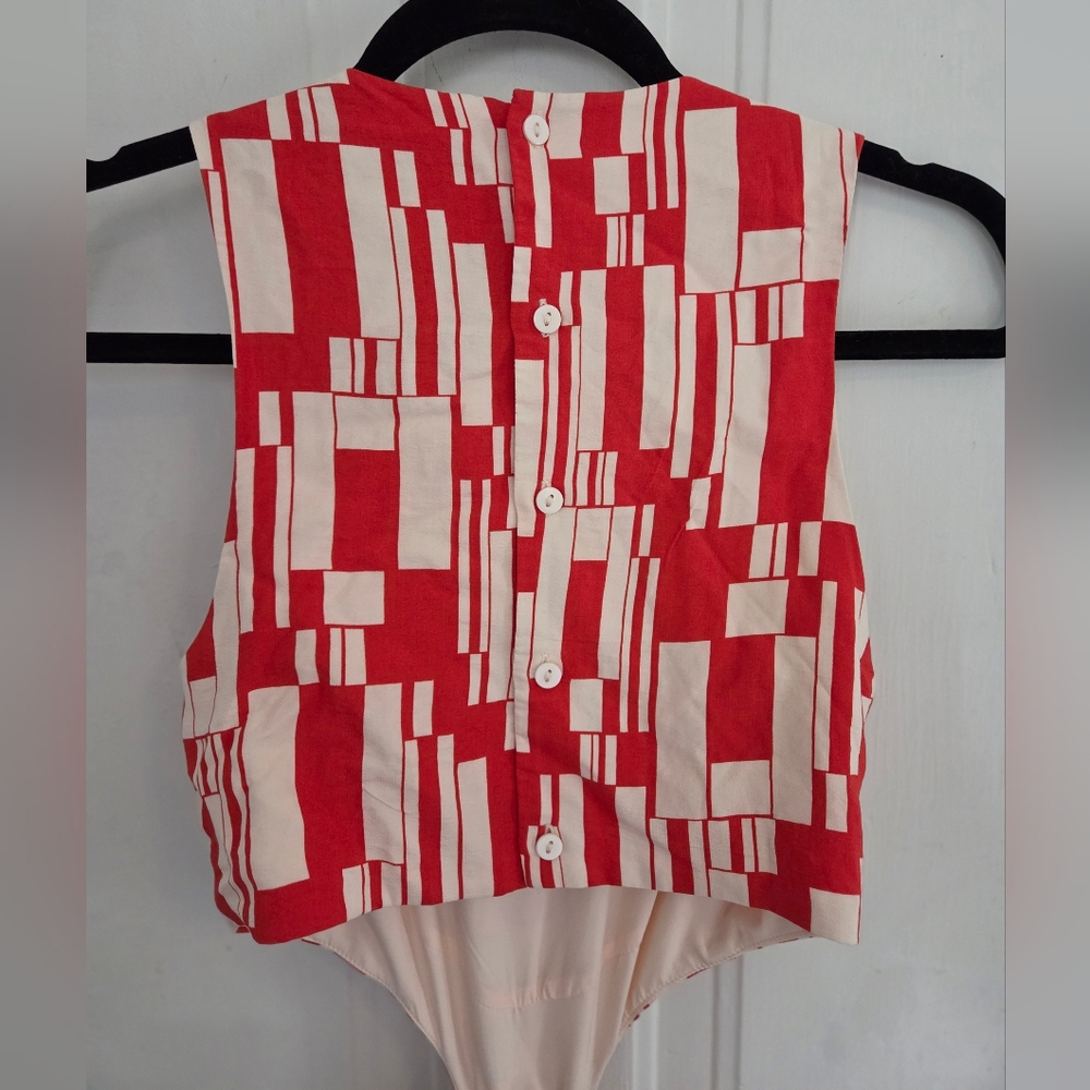 Anthropologie Corey Lynn Calter Cutout Orange And Cream Jumpsuit - Picture 8 of 12